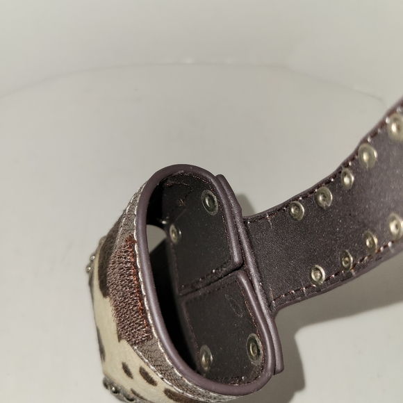 Cow Hair Studded Embellished Brown Western Phone Holder Leather Belt Holster - Picture 4 of 4